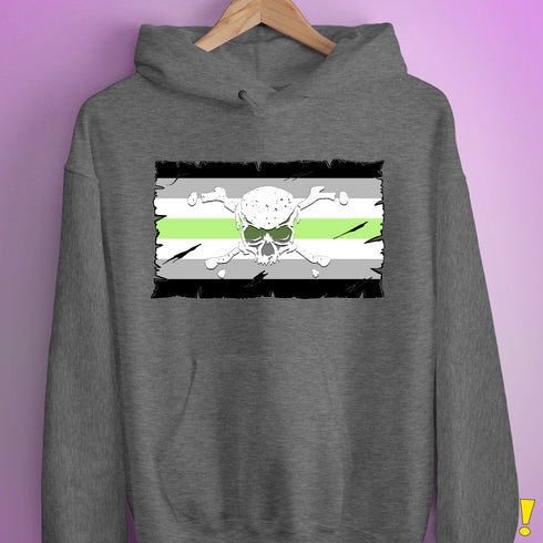 Agender Pride Pirate Flag Hoodie - Grey Heather
